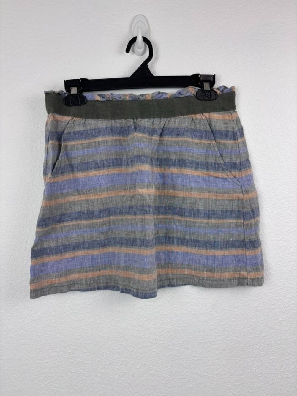 Toad & Co women's XS striped 100% linen mini skirt casual pull on waist